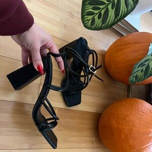Cute black block heel strappy